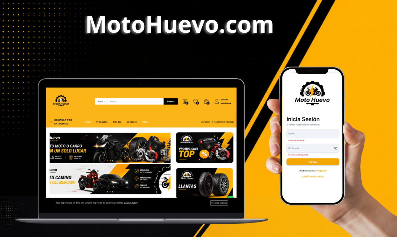 MotoHuevo: Marketplace de repuestos de moto en Cali con app para mensajeros y geolocalización en tiempo real